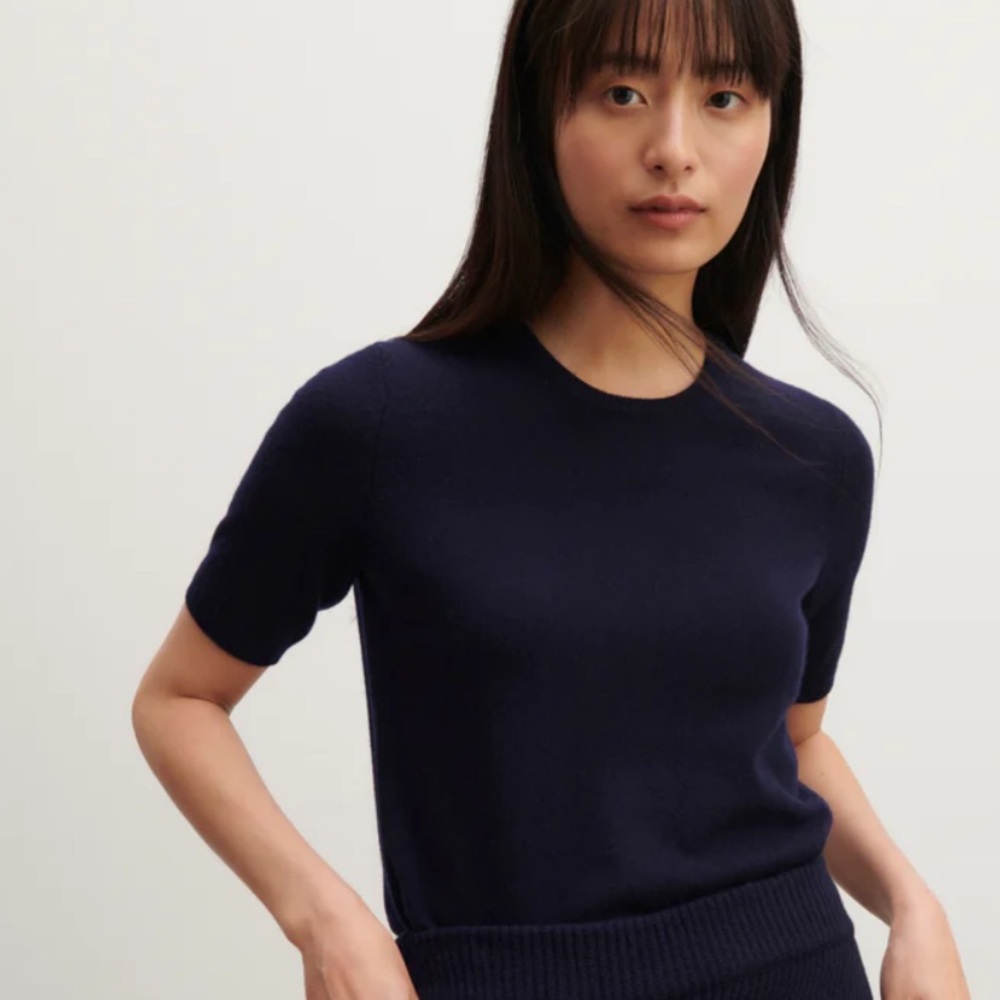 Eric Bompard Navy Short Sleeve Cashmere Top
